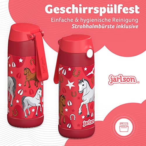 Jarlson® Kids Stainless Steel Water Bottle CHARLI with Straw - Thermos Flask 350ml - TÜV tested - BPA free - leak-proof - Thermal Water Bottle for School, Kindergarten (Horse)