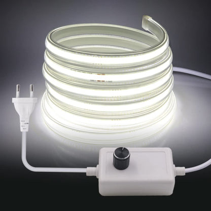 KISUFU 220V Dimmable COB LED Strip 15m, 360 LEDs/m Warm White 3000K LED Strip CRI≥90, Waterproof High Density Flexible Super Bright COB LED Light Strip for Bedroom, Kitchen, DIY Interior Decoration