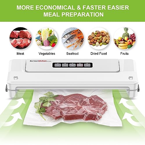 Bonsenkitchen vacuum sealer machine, food sealer for Sous Vide cooking. Keeps food fresh up to 8 times longer with dry and moist modes. Includes vacuum bags.