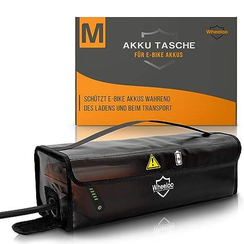 WHEELOO Ebike battery bag up to 41 cm I safe charging thanks to cable outlet I battery safety bag in two sizes I for storage, transport, charging.