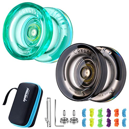 MAGICYOYO Responsive Yoyo Set with 2 K2 (Black & Green) - Dual purpose for kids, Crystal JoJo with spare unresponsive bearing, 12 strings, bag, spare tool and axle.