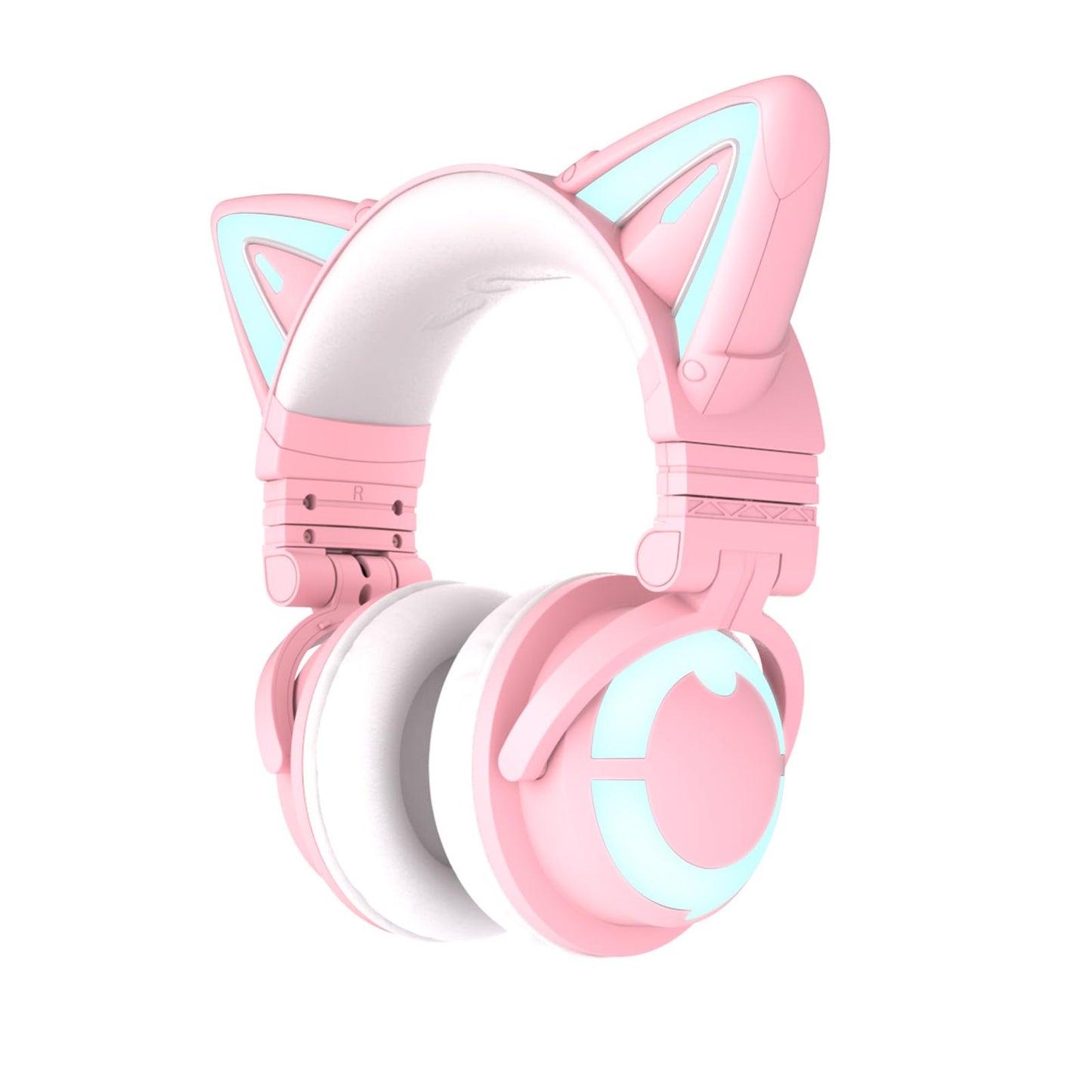 YOWU RGB Cat Ear Headphone 3S Wireless 5.0 Foldable Gaming Headset with built-in microphone & customizable lighting and effects through app, Type-C charging audio cable, for PC Laptop Mac Smartphone (Pink)