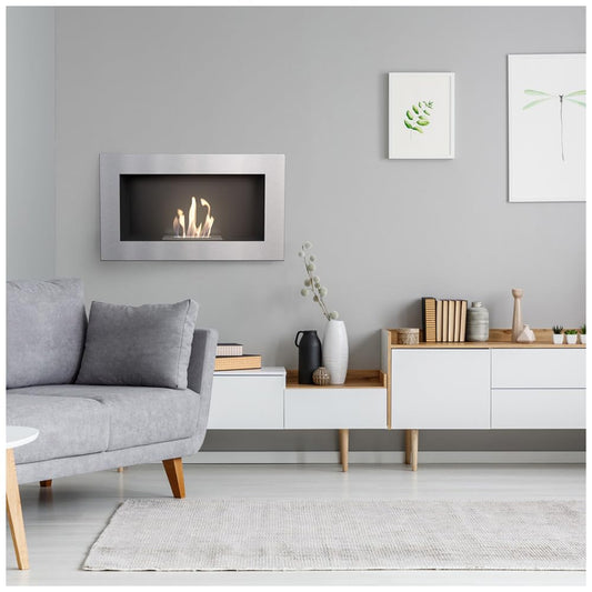 Short bio fireplace, decorative wall fireplace Golf black Closed 374mm x 648mm TÜV - Rheinland tested