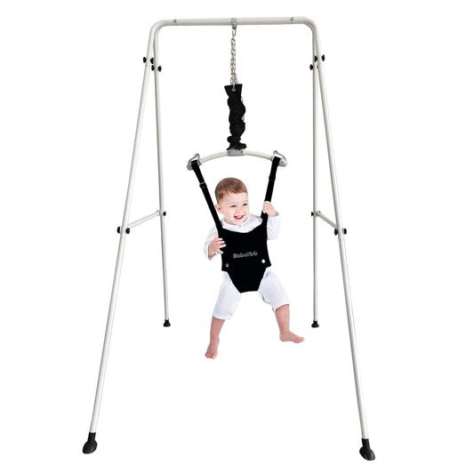 Baby door jumper and baby bouncer with stand for active babies who love to bounce and have fun. For infants 6-24 months old.