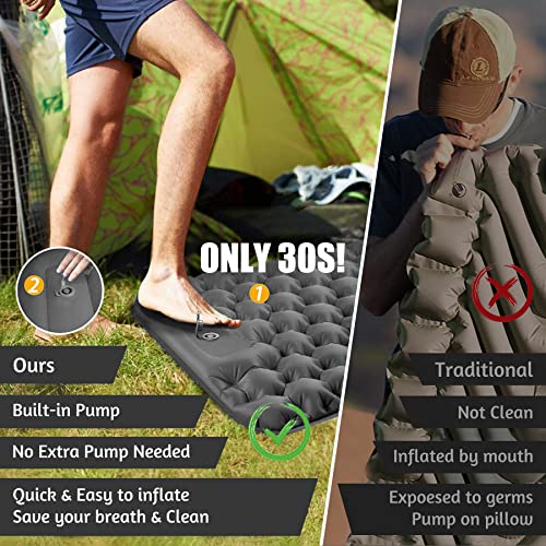 iHEAT camping sleeping pad, self-inflating sleeping mat 2023, upgraded sleeping pad with air pillow for hiking and traveling, waterproof air mattress, compact hiking mat