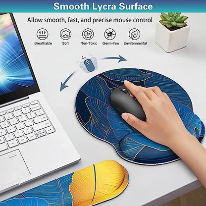 Acezeek 3-in-1 mousepad set with keyboard wrist rest, gel wrist support, cup pad. Ergonomic design with memory foam provides wrist pain relief. Ideal for gaming, office, dorm rooms.