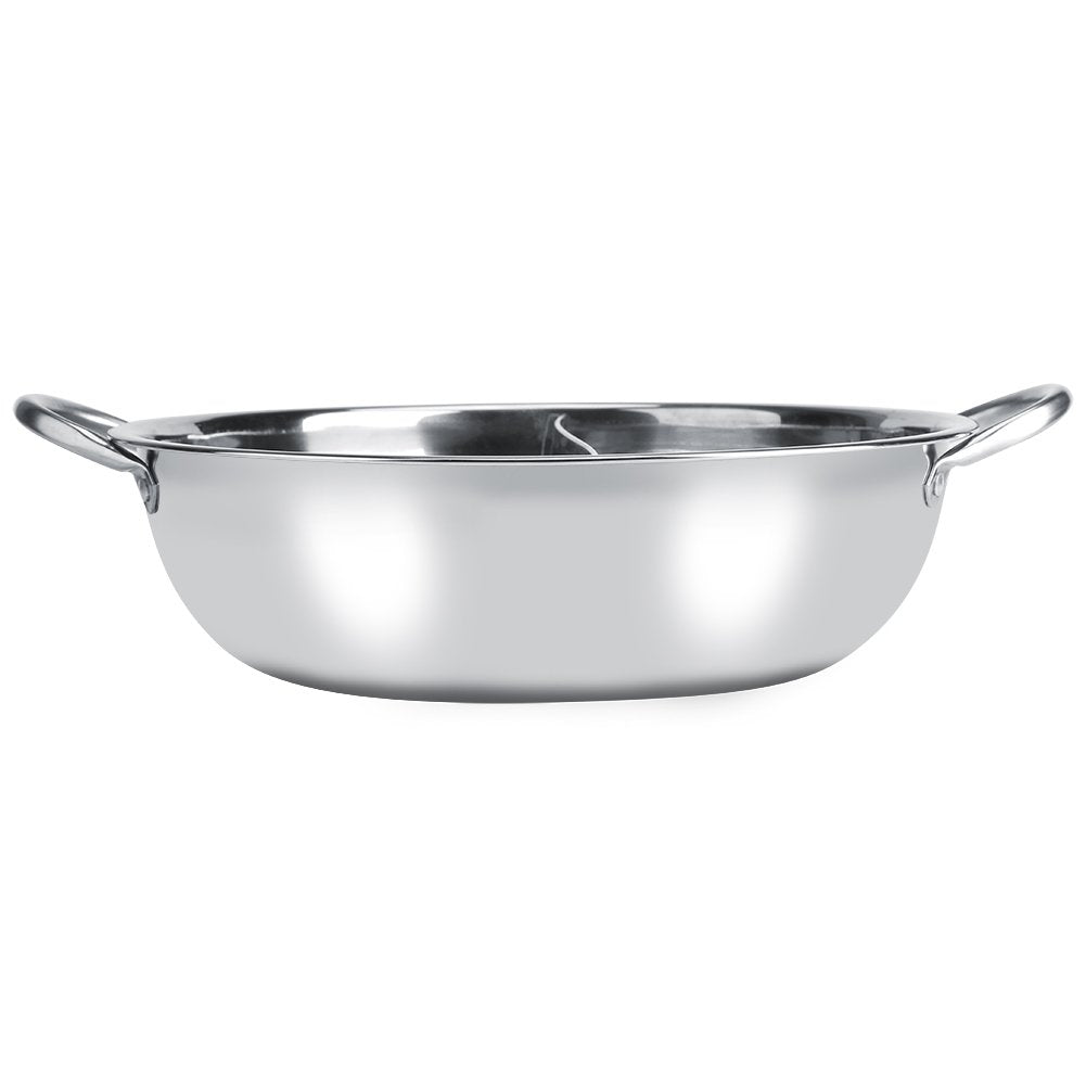 Chinese Hot Pot, Two Room Shabu-Shabu Stainless Steel Pot Deep Pot for 4-5 people, used with induction cooker/gas stove/electric oven/ceramic hob - Silver (34cm)