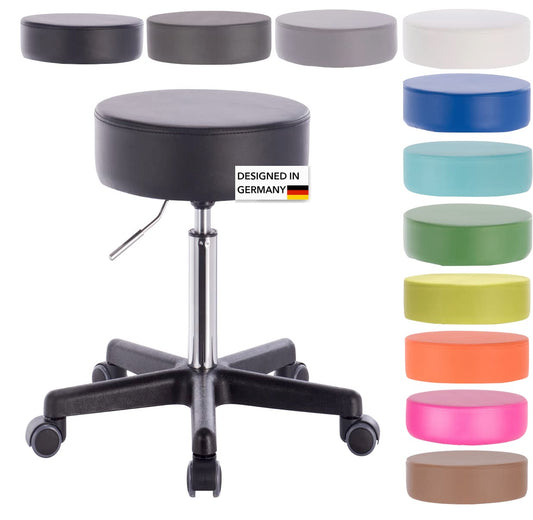 1stuff Professional Rolling Stool Squash 35 - approx. 51-71 cm seat height - office stool adjustable in height with high load capacity - sturdy practice stool - classic doctor's stool with casters - 360° swivel stool (Black)