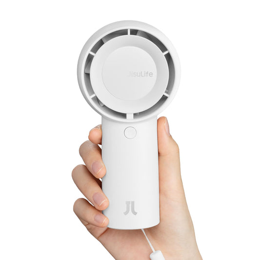 JISULIFE Turbo Handheld Fan Battery [16 Hours Long Working Time] 4000mAh Portable Mini Fan USB Rechargeable with 5 Speeds for Travel/Outdoor/Home/Office - White