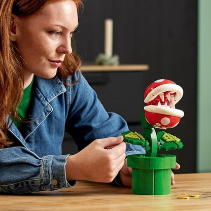 Lego 71426 Super Mario Piranha Plant Set, movable figure with pipe and 2 coin elements, model kit for adults to build, bedroom decor, gift for men, women, and teens.
