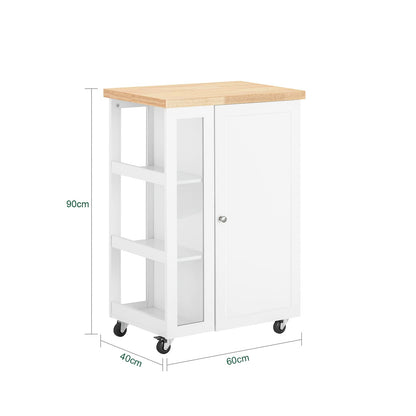 SoBuy rolling kitchen cart serving cart side table with 3 shelves kitchen cart for kitchen, living room, dining room white-natural BHT approx. 60x90x40cm FKW75-WN