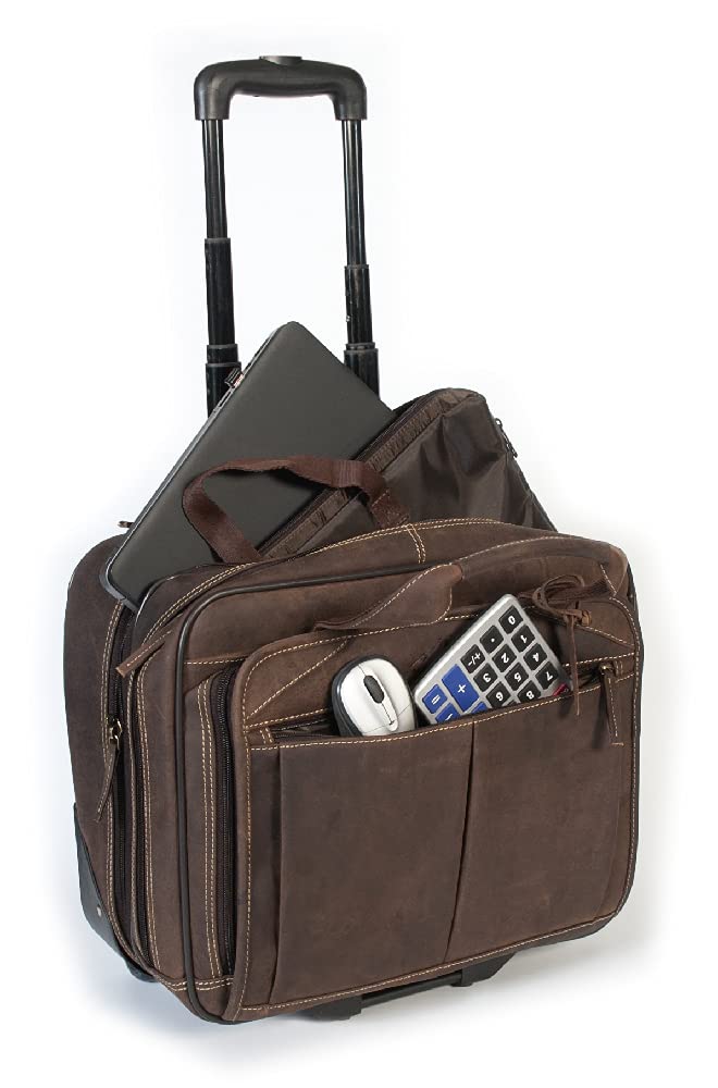 Alpine Leather Business Trolley - Denver (Handmade) - Sustainable organic leather from local farming | Trolley hand luggage, briefcase with wheels *Fairly produced* (40x40x25cm, Old Havana)