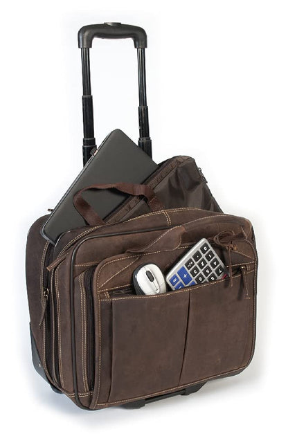 Alpine Leather Business Trolley - Denver (Handmade) - Sustainable organic leather from local farming | Trolley hand luggage, briefcase with wheels *Fairly produced* (40x40x25cm, Old Havana)