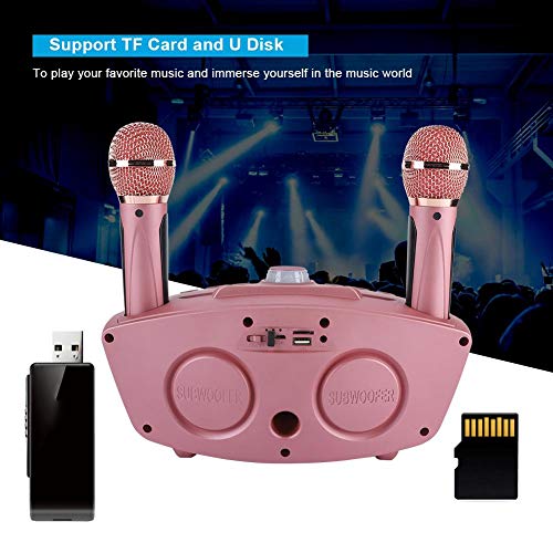 Portable karaoke machine, wireless Bluetooth speaker with 2 microphones Home karaoke party set for family home. Supports AUX TF card U disk FM radio. For children.
