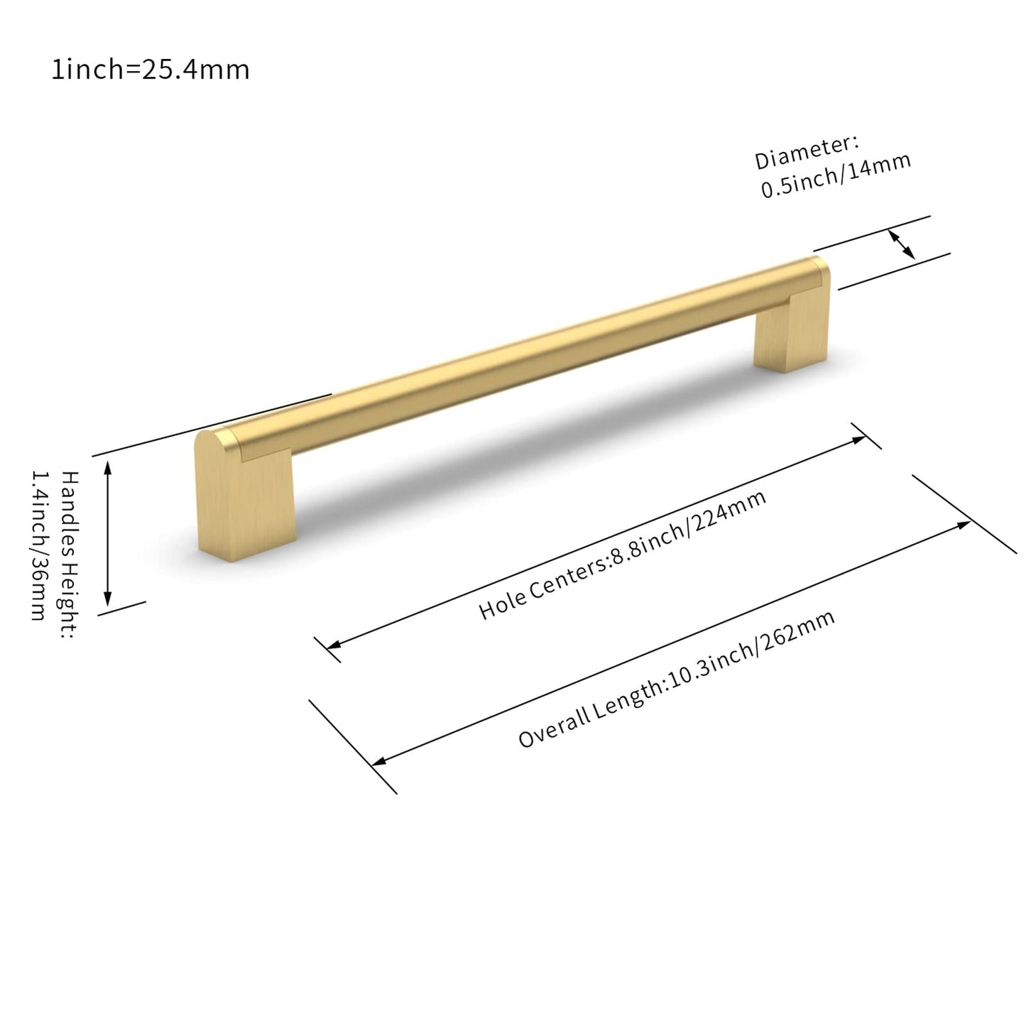 FURNIWARE 10pcs Furniture Handles, 224mm Hole Center Stainless Steel Cabinet Handles Kitchen Cupboard Handle Used for Bathroom Door Handle Wardrobe (Brass)