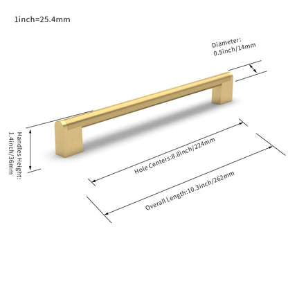 FURNIWARE 10pcs Furniture Handles, 224mm Hole Center Stainless Steel Cabinet Handles Kitchen Cupboard Handle Used for Bathroom Door Handle Wardrobe (Brass)
