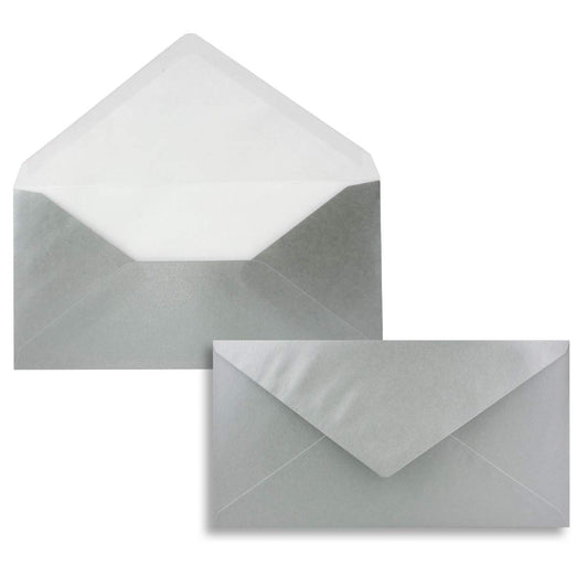 50 envelopes Silver Metallic DIN Long - 110 x 220 mm (11 x 22 cm) - wet adhesive without window - ideal for invitation cards - ColorsHappy series