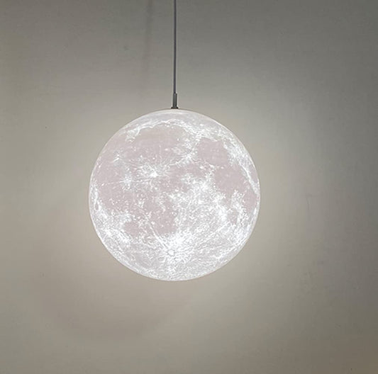 KRIPINC 3D Printing Ceiling Lamp Moon, Creative Pendant Light Moon, Moon Lamp Ceiling Light, Adjustable Height E27 Planet Lamp for Kids' Room Bedroom Living Room Restaurant Bar, Diameter 22cm