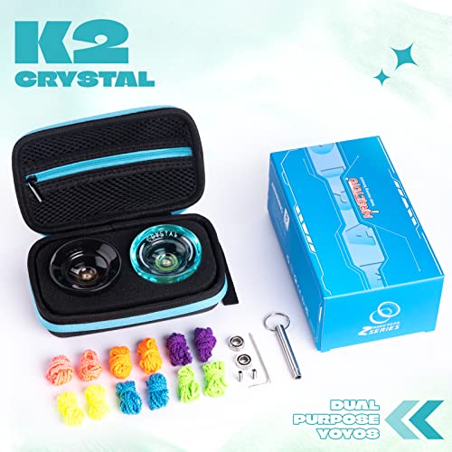 MAGICYOYO Responsive Yoyo Set with 2 K2 (Black & Green) - Dual purpose for kids, Crystal JoJo with spare unresponsive bearing, 12 strings, bag, spare tool and axle.