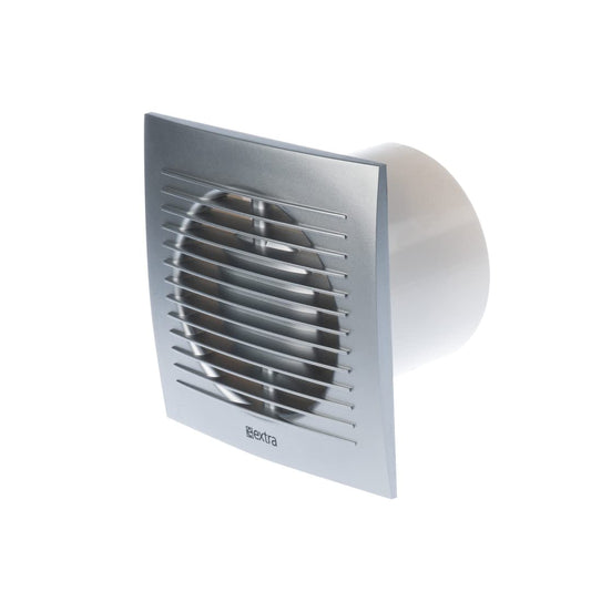 EUROPLAST Ø 150mm bathroom fan with humidity sensor and timer. Quiet plastic ventilator in silver.