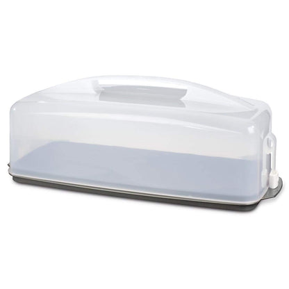Xavax Cake Transport Box (rectangular cake box for loaf cakes, dishwasher-safe cake container with lid and carrying handle) black