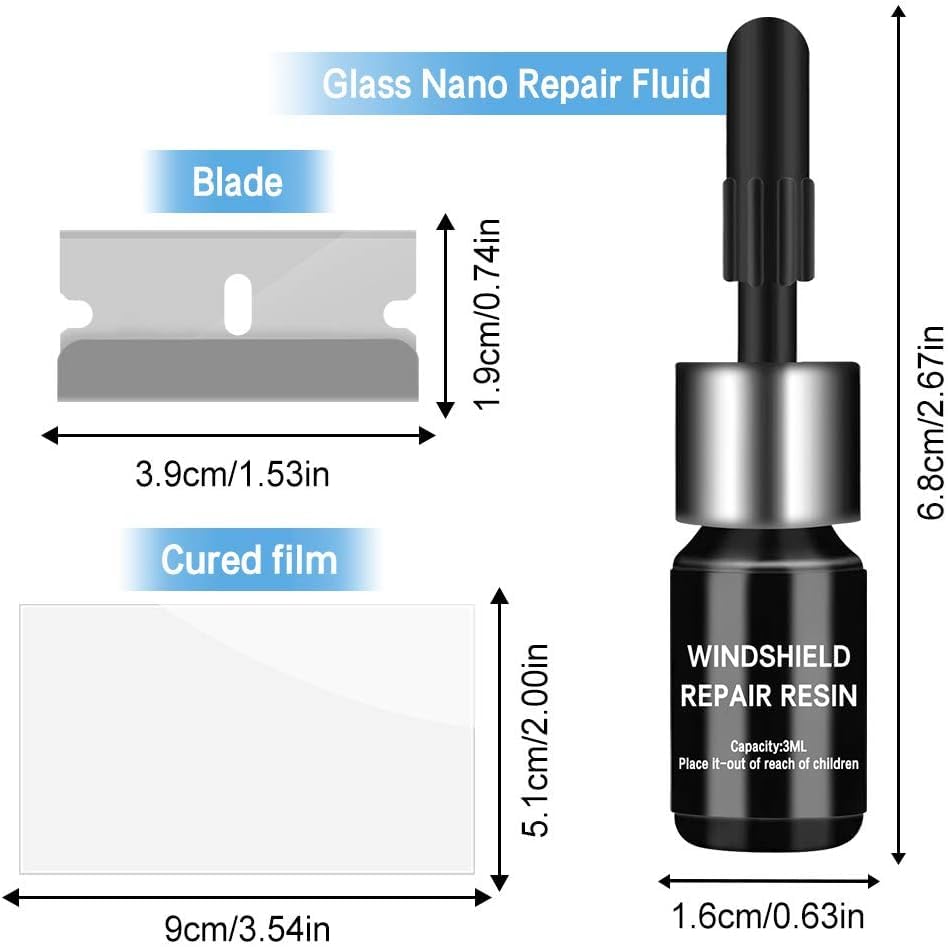 Car Windshield Repair Kit (2Pcs), Windshield Chip Crack Repair Kit, Automotive Windshield Tool for Fixing Chips, Nano Glass Repair Fluid, Star-shaped Crack.
