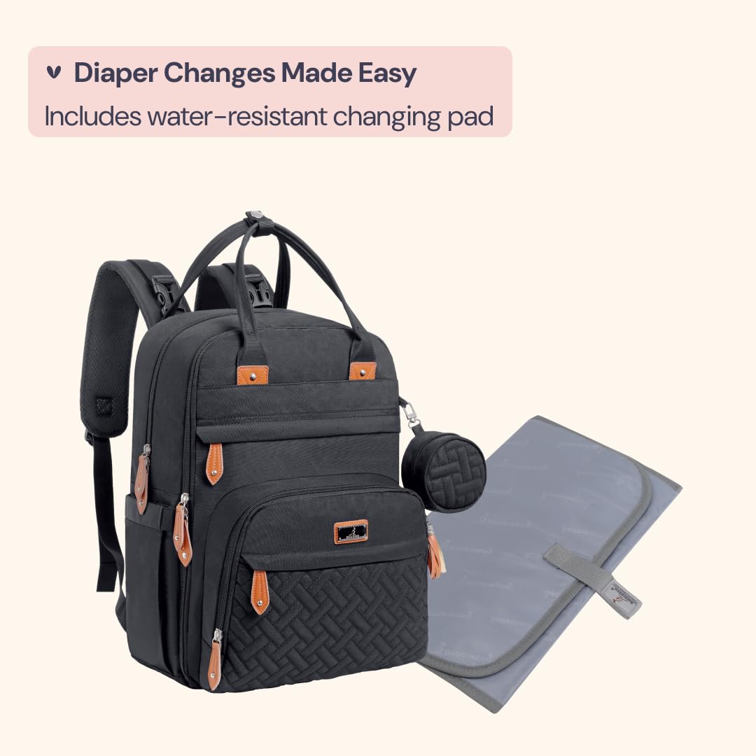 BabbleRoo Diaper Bag Backpack - Large Capacity, 17 Pockets, Water Resistant - with Changing Pad, Removable Pacifier Holder, Stroller Straps - Travel Backpack for Mom & Dad