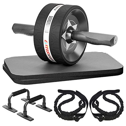 EnterSports Ab Roller, 6-in-1 Ab Trainer with Fitness Band, Push-Up Bars, Knee Pad, Fitness Equipment Ab Wheel Set.
