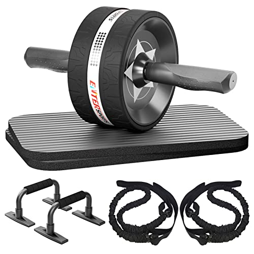 EnterSports Ab Roller, 6-in-1 Ab Trainer with Fitness Band, Push-Up Bars, Knee Pad, Fitness Equipment Ab Wheel Set.