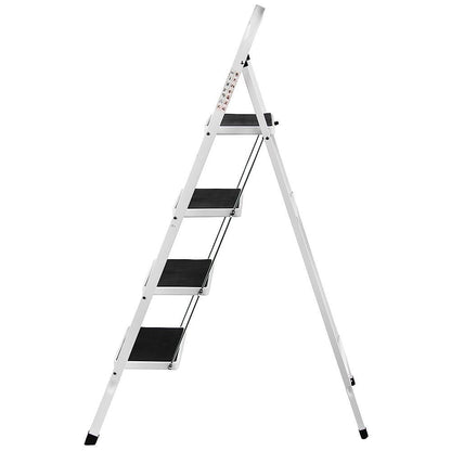Folding 4-Step Ladder with Compact, Sturdy, High-Quality Steel Steps and Non-Slip Mats for Home/Office/Kitchen.