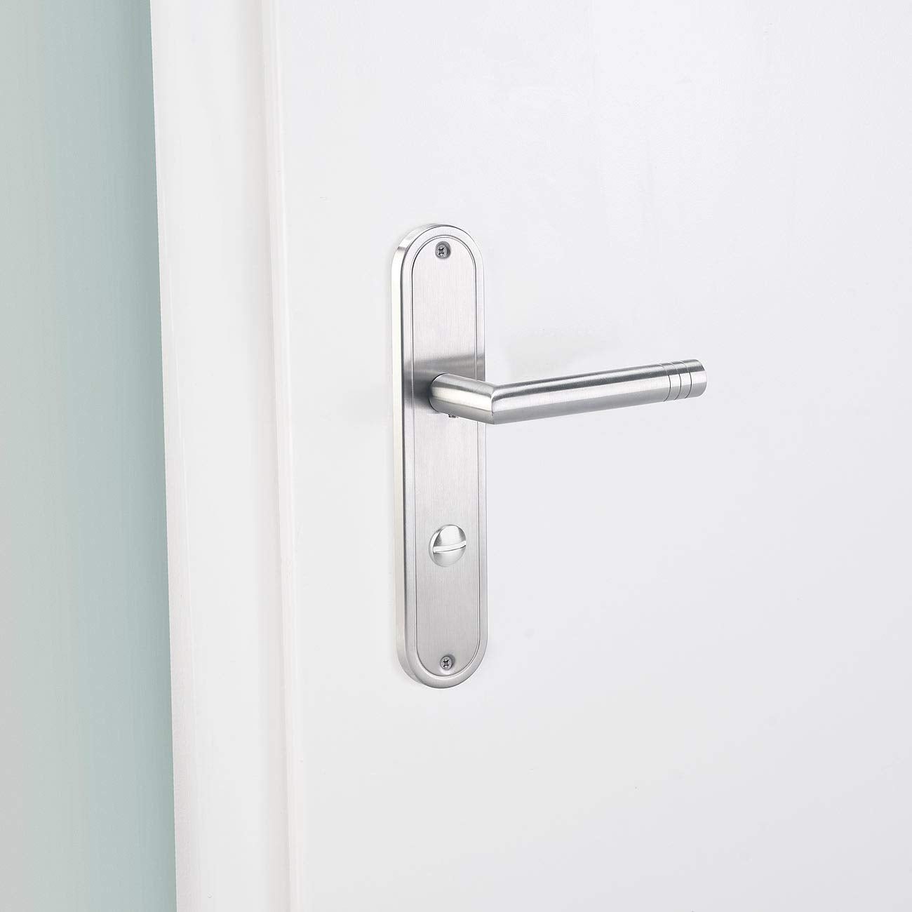 AGT Door Handle: 2-piece stainless steel door handle sets for bathroom & toilet, each with 2 handles (door handle set, WC long plate door fittings, door lock)