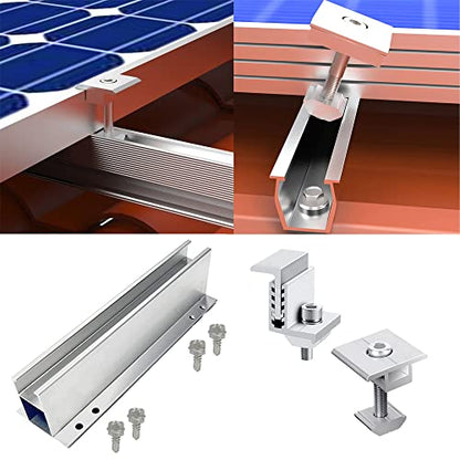 Warmfei Solar Panel Mounting Bracket System, PV Module Mounting with 230MM Aluminum Profile and Adjustable Clamp for 4X Solar Module 30-35mm Thickness, Solar Panel Mounting for Metal Roof Flat Roof Trapezoidal Sheet