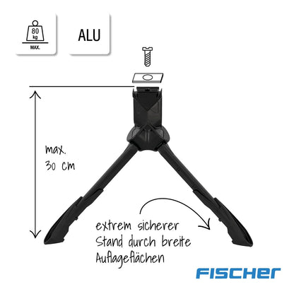 FISCHER double-leg kickstand Jumbo, suitable for 27-28 inch bikes, E-bikes, cargo bikes, tandems, with a weight capacity of 80kg, in black.