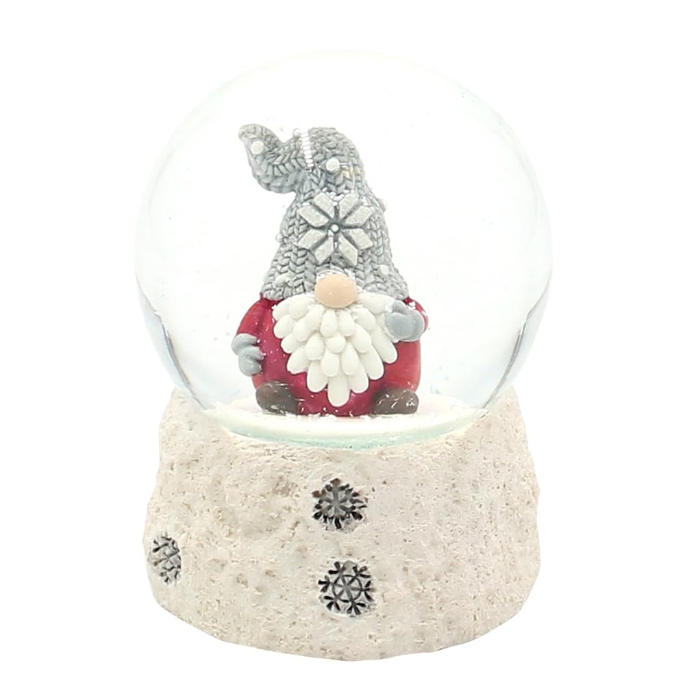 Deco Heroes 24 snow globe Christmas elf with gray hat on white base, L / W / H / Ø ball 6.5 x 6.5 x 8.8 cm Ø 6.5 cm
