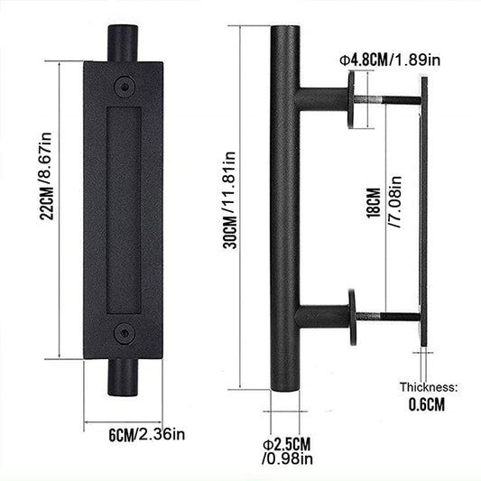 Barn door handle, sliding door pull handle, black door handle, sliding door handle, kitchen handles, sliding door handle, high-performance barn door handle, for a wooden door, cabinet door (30cm, orbicular)