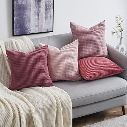 Topfinel 50x50 Pink Pillowcase 4 Pack Corduroy Gradients Throw Pillow Covers Cushion Cover Decorative Sofa Couch Pillow Case for Living Room Bedroom Balcony Kids Cozy