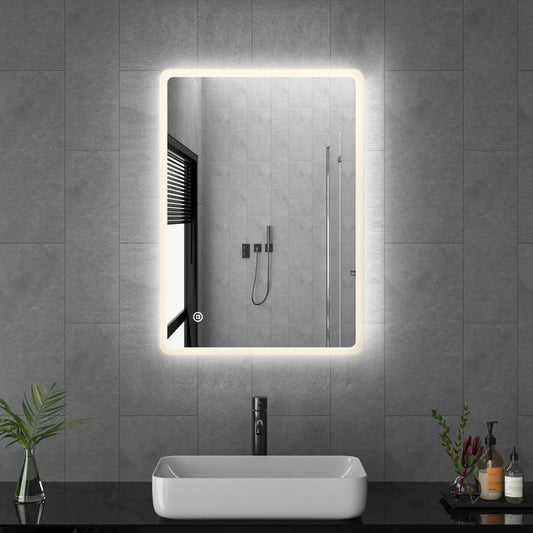 Goezes LED bathroom mirror with lighting 40x60cm, 60x40cm bathroom mirror 3 light colors Dimmable 3000-6500K, Bathroom mirror with light, Makeup mirror with touch switch.