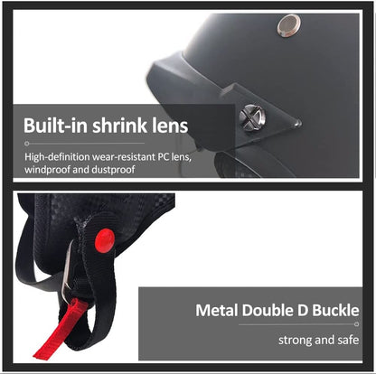 Retro helmet with ECE certification, suitable for scooters, cruisers, choppers, skateboards. Anti-collision motorcycle half helmet with visor for men and women. Available in matte black, size L.