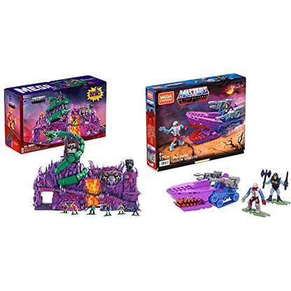 Mega Construx HHD16 - Masters of The Universe Snake Mountain building set, for ages 14+ & HDK07 - Construx Masters of The Universe Land Shark battle vehicle kit, Motu, building toy for kids ages 8+