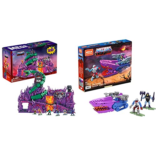 Mega Construx HHD16 - Masters of The Universe Snake Mountain building set, for ages 14+ & HDK07 - Construx Masters of The Universe Land Shark battle vehicle kit, Motu, building toy for kids ages 8+