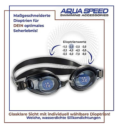 Aqua Speed Lumina swimming goggles with optical lenses -4.0 for adults teenagers | Swim Goggles Anti-Fog | UV Swimming Goggles | Competition | Swim Goggles Swim Training - Black - Tinted