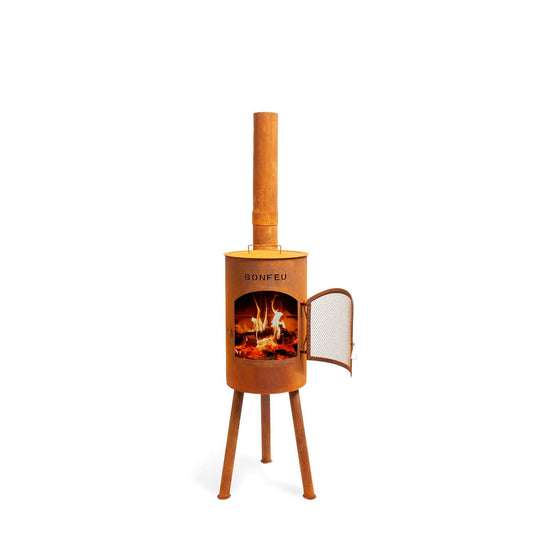 BonFeu Bongiano SP rust - patio fireplace - fire pit with spark protection for relaxing evenings - outdoor fire column - patio fireplace with grill grate - garden oven made of high-quality steel - 30x30x142cm