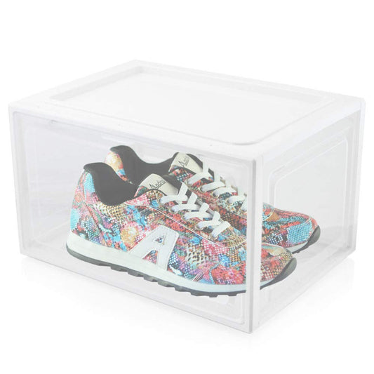 BITUXX LEX21 Shoe Box Stackable Storage Plastic Container Shoe Case Shoe Organizer up to Size 47 (White, Set of 6)