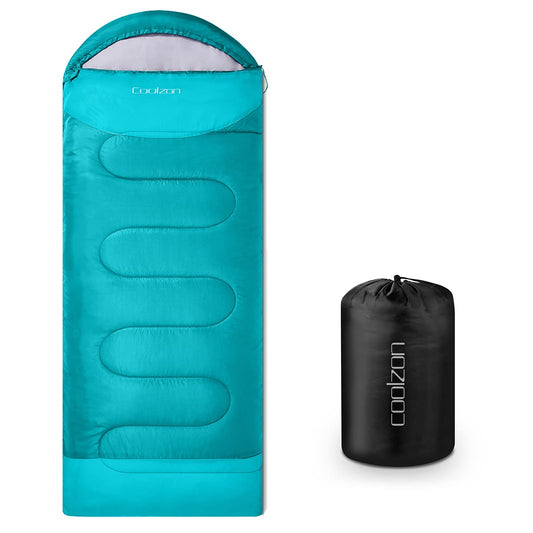 Coolzon sleeping bag for outdoor camping 3-4 seasons, adult rectangular sleeping bag compact ultralight carry bag, soft thick and warm for outdoor camping, travel, hiking, blue