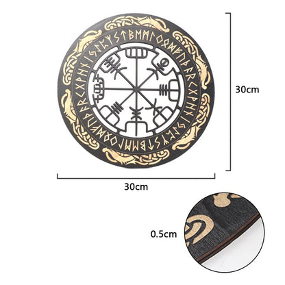 Arsey Vikings Nordic Mythology Runes Wooden Ornaments Medieval Decor Wall Sculptures Wall Ornament Compass Tree of Life Vegvisir Wall Decor Living Room Bedroom Wall Art, Wood, Yellow, 4 Pieces