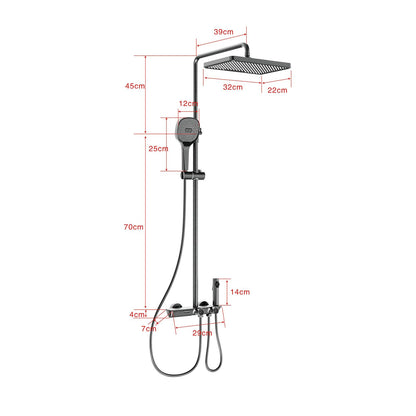 QREZAA Shower System with Thermostat, Featuring 32 X 22cm Rain Shower Hand Shower Bidet Sprayer Bathtub Faucet, Adjustable Shower Column, Wall Mount Shower Set, Thermostat Brass Valve (Gray)