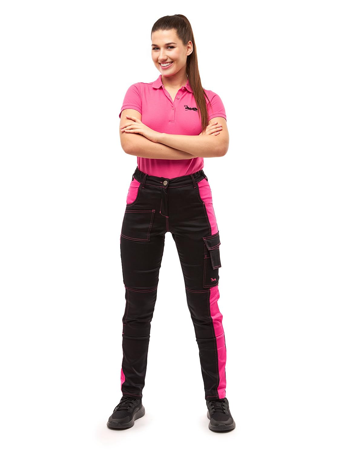 StrongAnt ladies work pants Powerstretch for women waist pants with knee pad pockets - Black-Pink size 38
