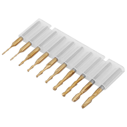 Milling ball nose end mill, titanium coating ball head cutter with 3.175mm shank, CNC ball end mill machine ball nose milling cutter bits, 1 * 4 / 1.5 * 6 / 2 * 8 / 2.5 * 12 / 3.175 * 12mm. 10 pieces.