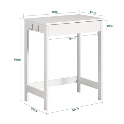 SoBuy Compact Desk Computer Desk with 1 Drawer and 2 Hooks Small Table for Home Office Workstation PC Desk Furniture for Study White 60x77x40cm FWT43-W