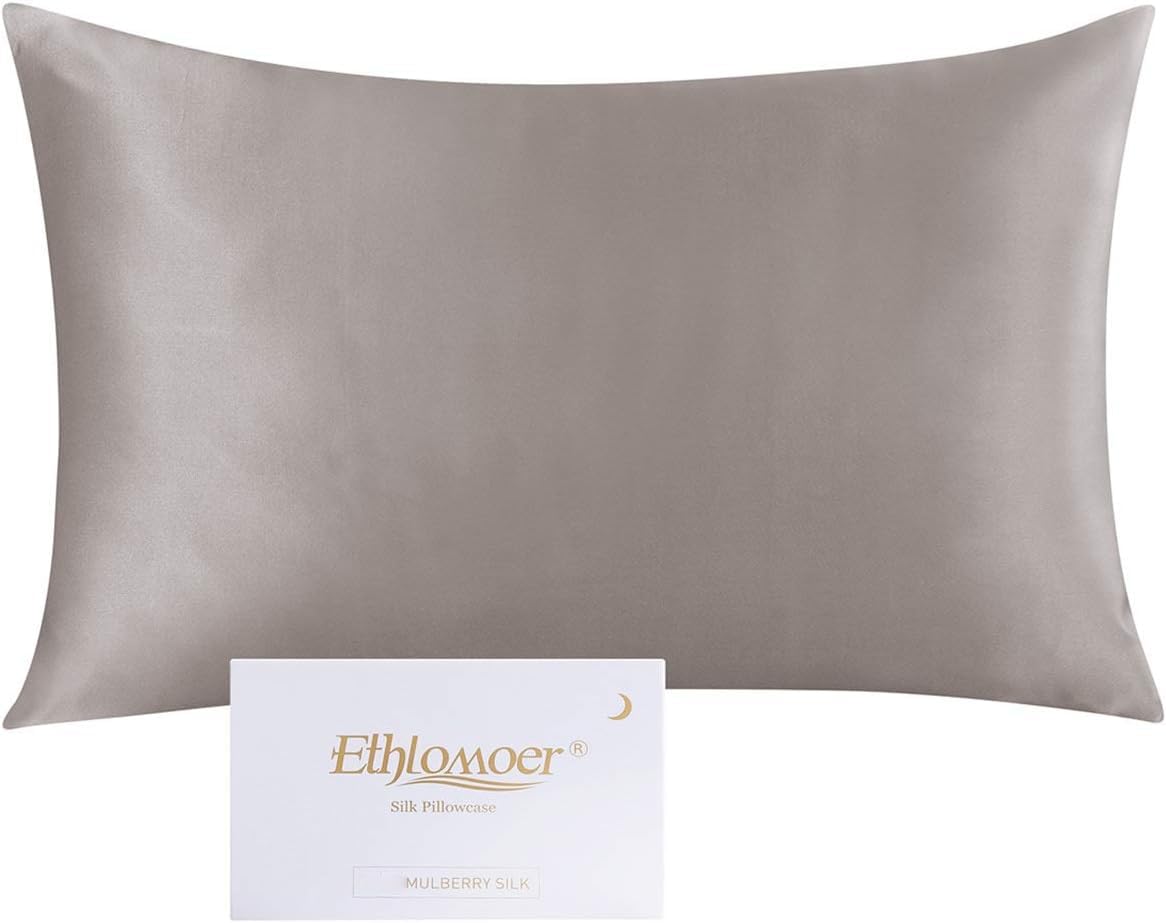 Ethlomoer pillowcase made of 100% pure natural silk for hair and skin, double-sided 19 momme, 600 thread count, featuring hidden zipper design, 1 piece 40x80cm Dark Grey.